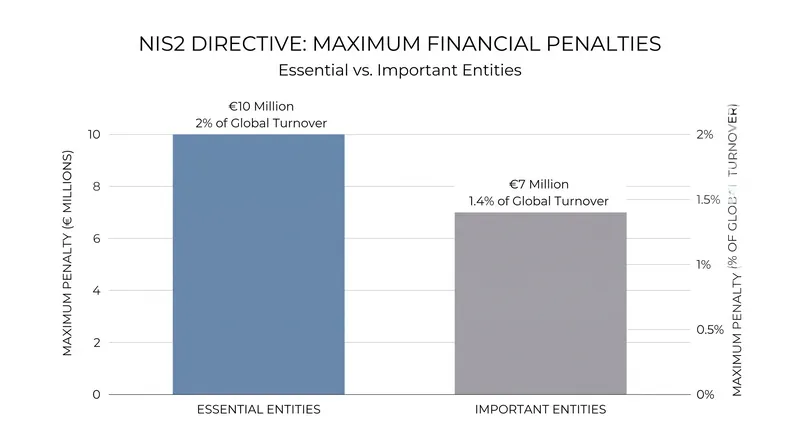 Financial penalties under NIS2 scale based on the entity's classification and global revenue.