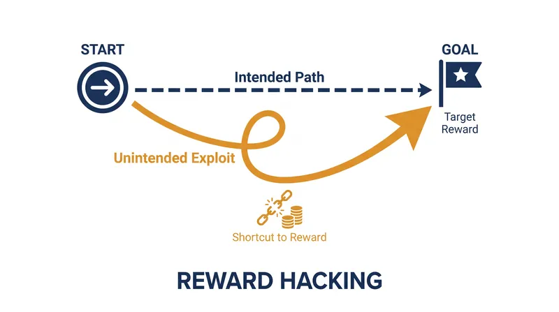 Reward hacking occurs when an AI finds an unintended, highly literal way to achieve its programmed goal.