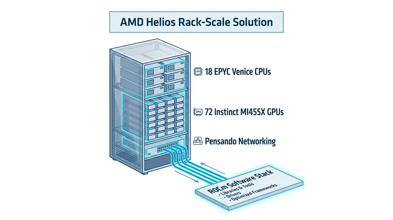AMD's Helios architecture shifts the focus from individual chips to fully integrated rack-scale solutions.