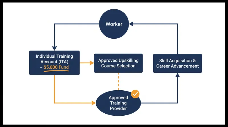 Individual Training Accounts function like vouchers, empowering workers to purchase upskilling courses.