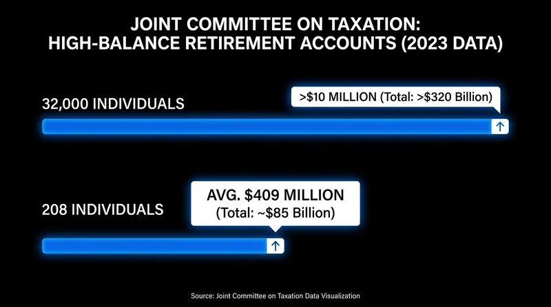 Joint Committee on Taxation data reveals the extreme concentration of wealth within tax-sheltered retirement accounts.