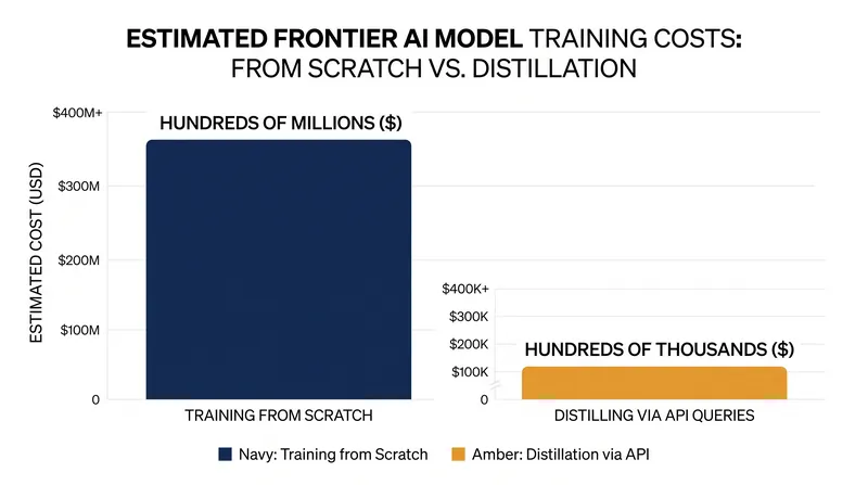 Distilling a competitor's model via API queries costs a fraction of training a frontier model from scratch.