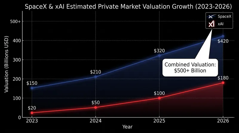 The combined entity is projected to carry a private-market valuation exceeding half a trillion dollars.