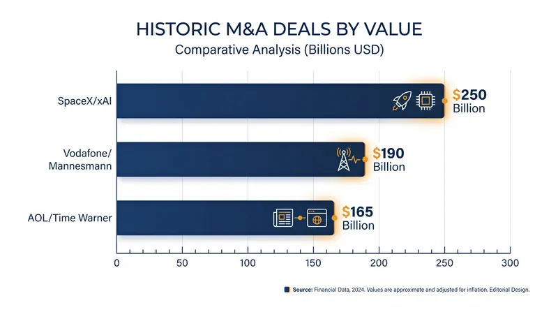 The $250 billion all-stock transaction surpasses the 1999 Vodafone-Mannesmann merger as the largest on record.