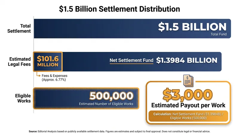 The record-breaking payout will be distributed among the rightsholders of approximately 500,000 eligible works.