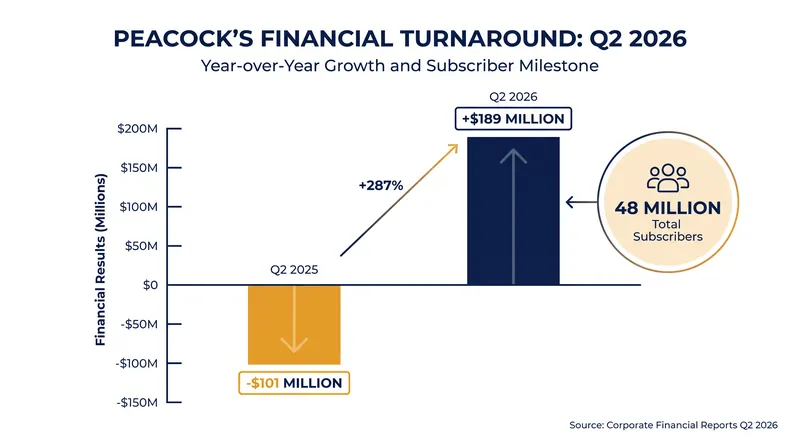 Peacock achieved a $290 million year-over-year swing to reach profitability in Q2 2026.