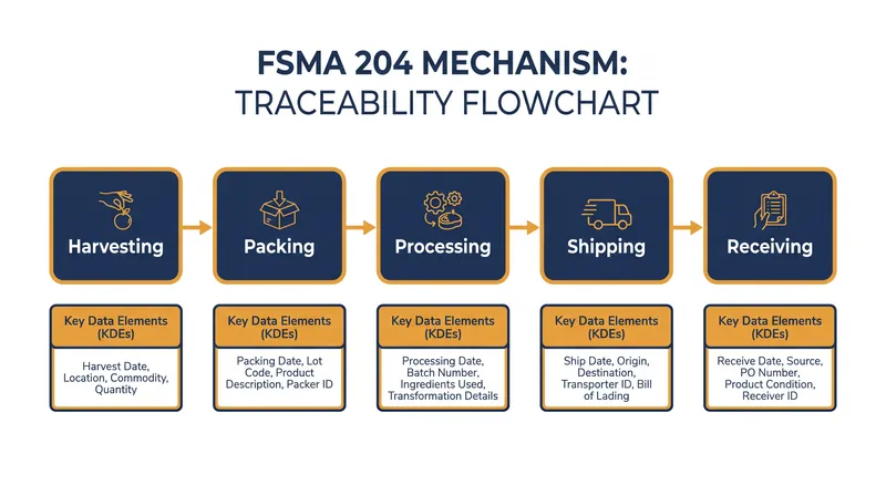 The Food Traceability Rule requires companies to log specific data at every critical handoff in the supply chain.