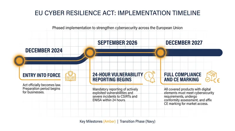 The phased rollout of the EU Cyber Resilience Act.