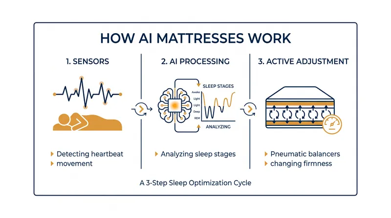 The three-step mechanism behind active ergonomics and real-time sleep adjustment.