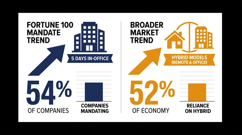 The five-day mandate is largely a Fortune 100 phenomenon, diverging sharply from the rest of the labor market.