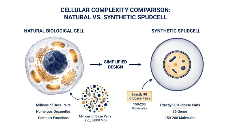 SpudCell operates on a fraction of the genetic material required by natural biological cells.