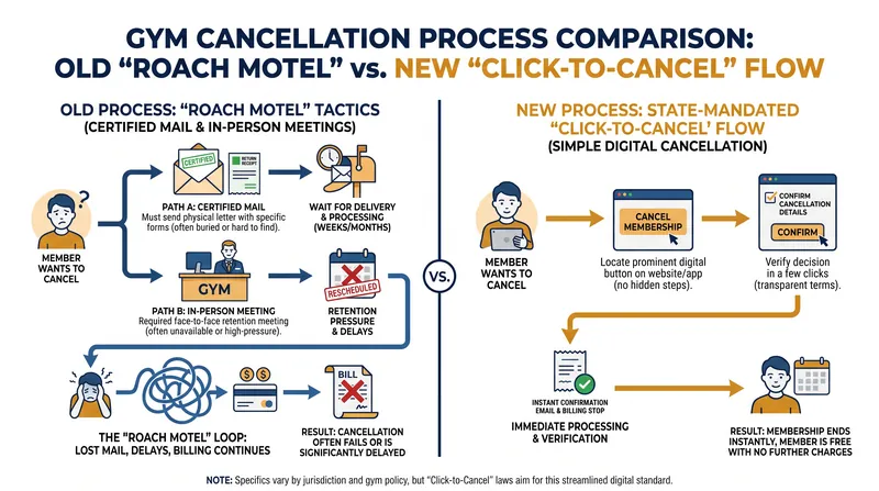 How 'Click-to-Cancel' legislation eliminates intentional friction in fitness memberships.