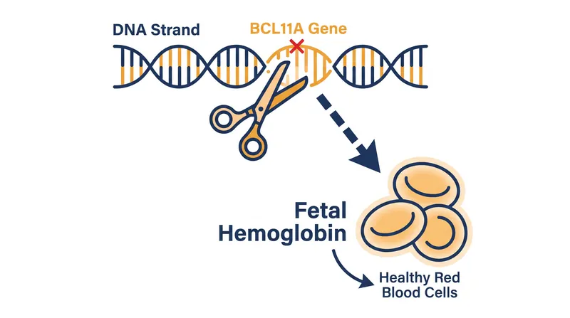 The therapy works by disabling a genetic switch, allowing the body to resume producing healthy fetal hemoglobin.