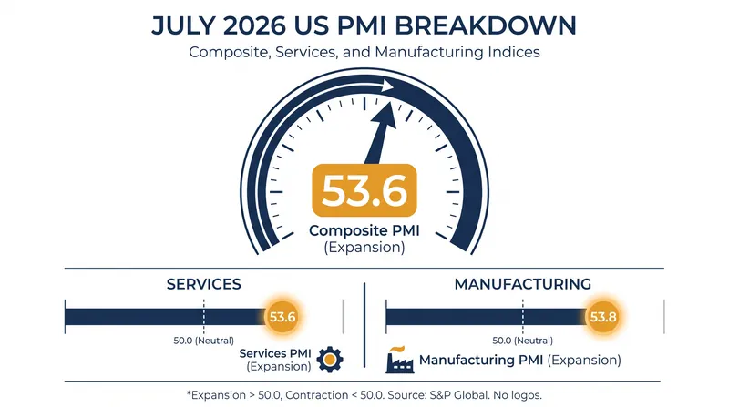The services sector drove the July expansion, offsetting slower growth in manufacturing.