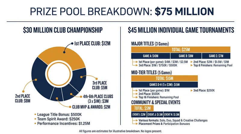 The $75 million prize pool is heavily weighted toward the cross-title Club Championship.