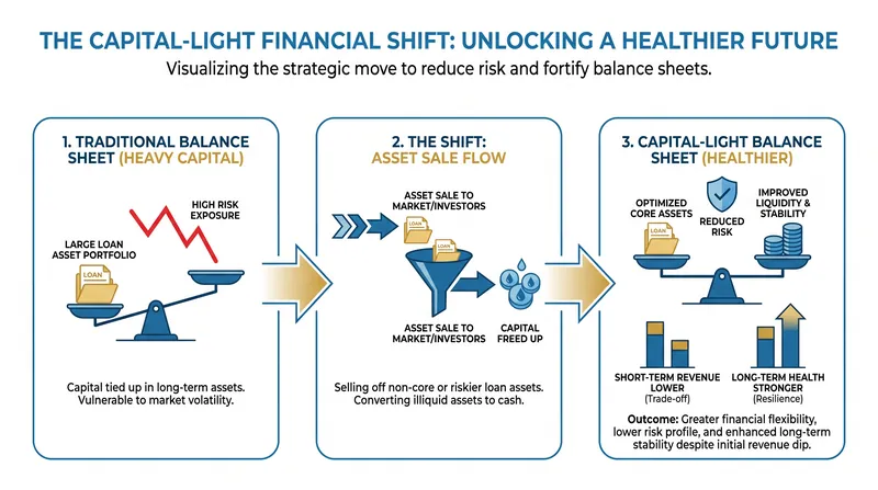 Harley-Davidson's shift to a capital-light model involves selling off retail finance receivables, reducing short-term interest income to lower long-term financial risk.