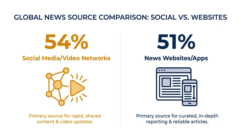 Social media and video networks now edge out direct visits to publisher websites globally.