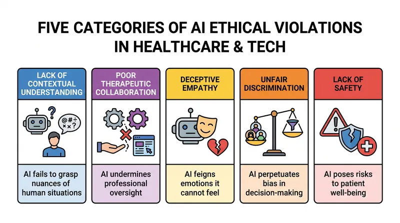 Brown University researchers identified 15 distinct ethical risks grouped into five major categories.