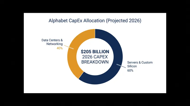 Roughly 60% of Alphabet's 2026 capital expenditure is dedicated to servers and custom silicon.