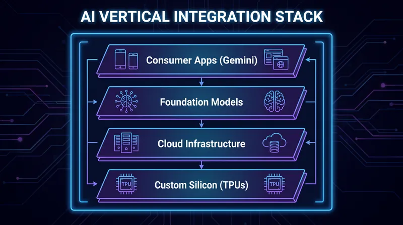 Alphabet's vertical integration strategy aims to own every layer of the AI stack, from custom silicon to consumer applications.