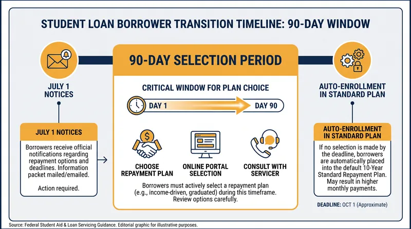 Borrowers have a strict 90-day window to select a new repayment plan after receiving notice from their servicer.