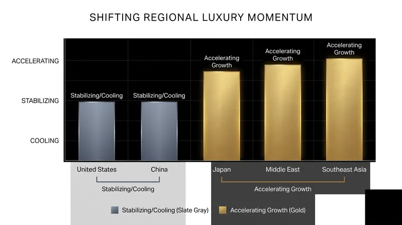 Global luxury growth is migrating from its traditional anchors toward emerging cultural and hospitality hubs.