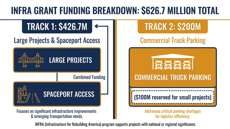 Breakdown of the 2026 INFRA grant funding tracks.