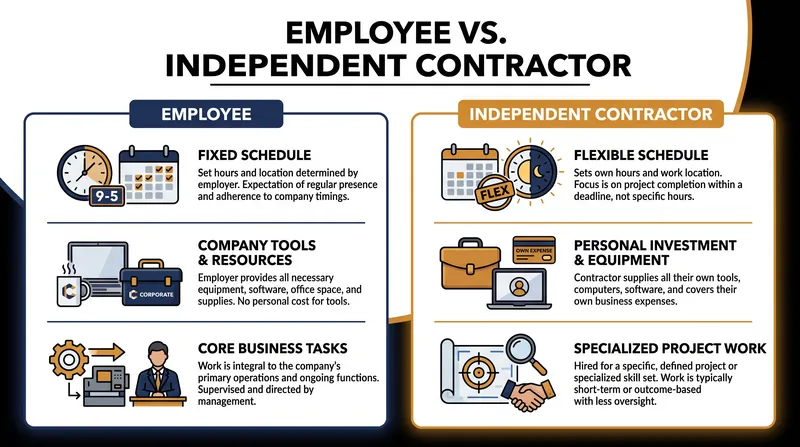 Key distinctions between traditional employment and independent contracting under the FLSA.