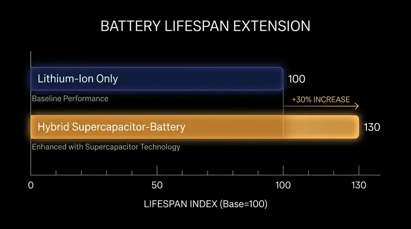 By offloading rapid-response tasks to supercapacitors, the hybrid system extends the lifespan of the chemical battery array by up to 30%.