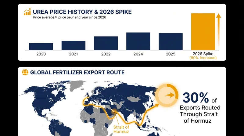 Geopolitical disruptions have trapped a massive share of global fertilizer exports, driving prices to historic highs.