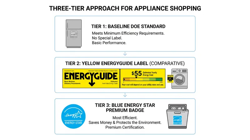 Consumers can continue to use the DOE's three-tier system to evaluate the efficiency of appliances currently on the market.