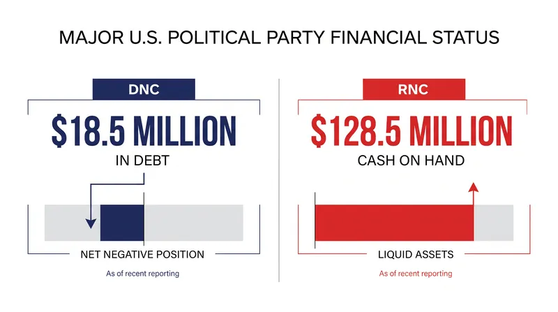 The DNC is reportedly carrying $18.5 million in debt, while the RNC holds $128.5 million in cash.