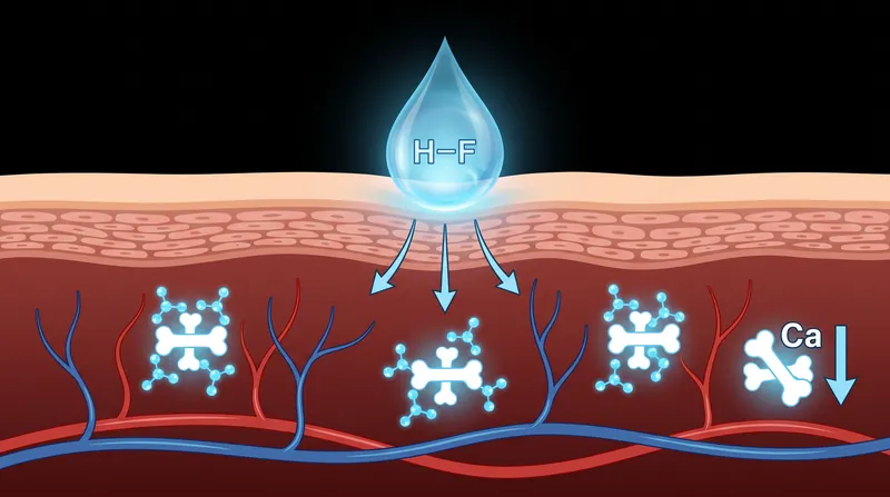 Unlike typical acids, hydrofluoric acid penetrates the skin to attack underlying calcium.