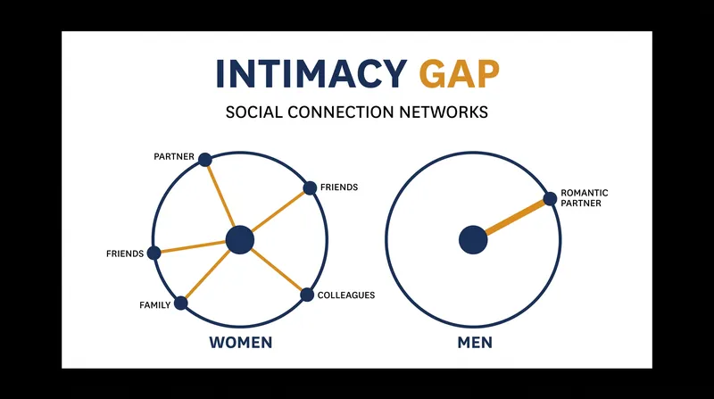 The 'intimacy gap' illustrates how men often rely on a single romantic partner for emotional support, while women maintain broader networks.
