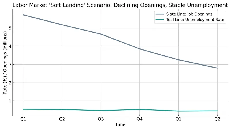 A soft landing occurs when job openings decline to cool inflation without causing a corresponding spike in unemployment.