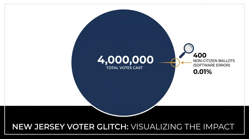 In New Jersey, the 400 ballots cast by non-citizens due to a software error represented less than 0.01% of the total vote.