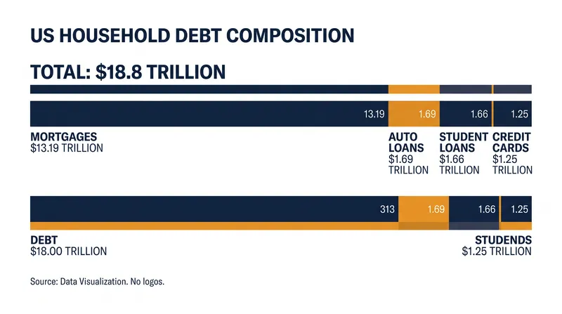 Mortgages make up the vast majority of the $18.8 trillion household debt load.