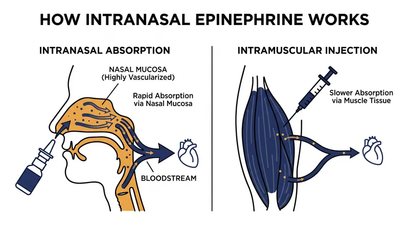 Neffy delivers epinephrine through the nasal mucosa, achieving blood concentrations comparable to traditional injections.