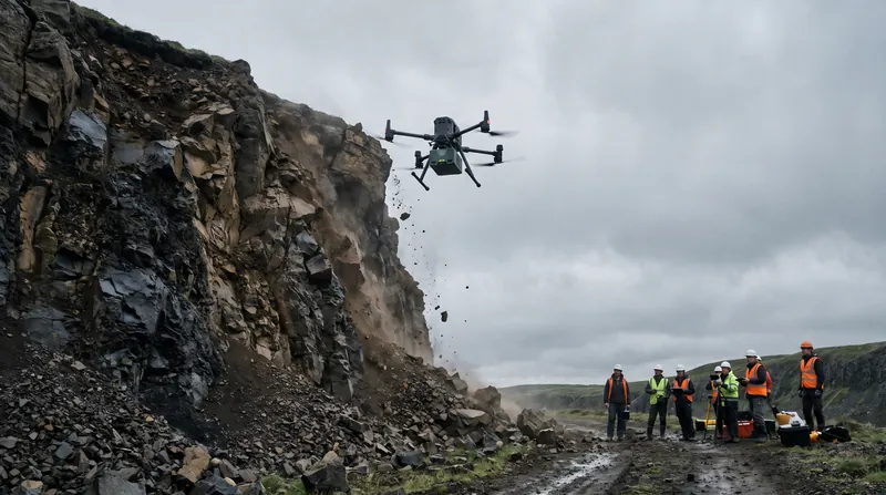 Drones are being used to continuously monitor the unstable cliff face for secondary collapses.