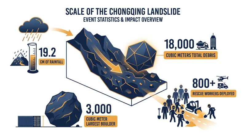 The sheer scale of the Pengshui County landslide and the subsequent rescue operation.
