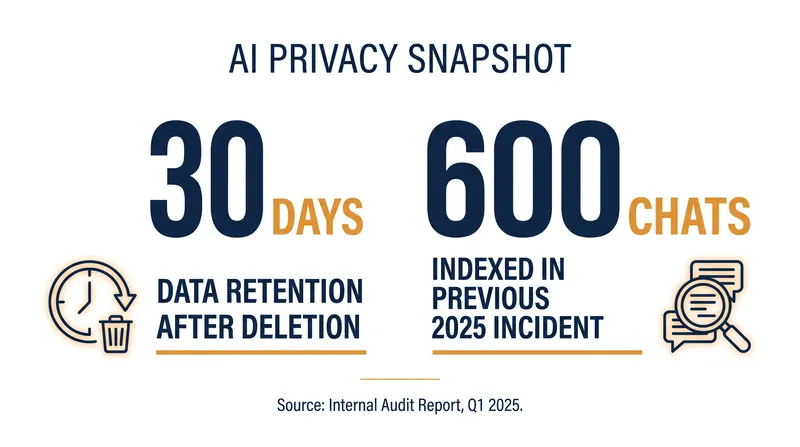 Data retention and previous indexing incidents highlight ongoing AI privacy challenges.