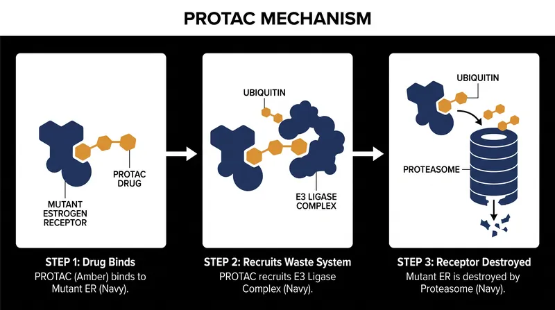 How PROTACs hijack the cell's natural waste disposal system to eliminate mutant proteins.