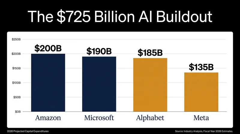 The four largest hyperscalers are projected to spend a combined $725 billion on AI infrastructure in 2026.