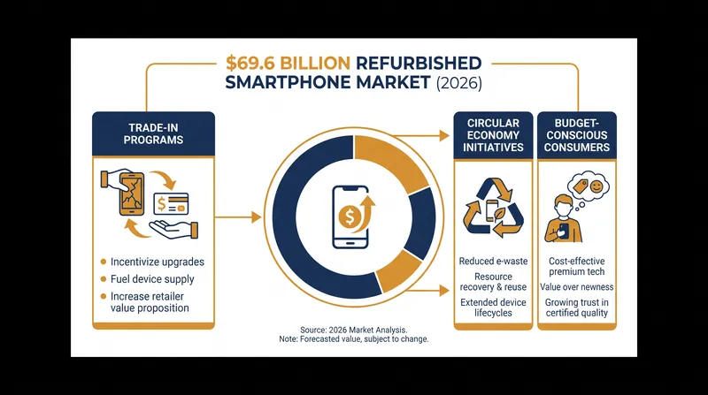 The refurbished smartphone sector is projected to approach $70 billion in 2026.