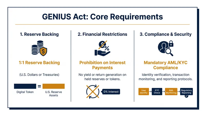 The GENIUS Act establishes strict reserve and compliance standards for payment stablecoin issuers.