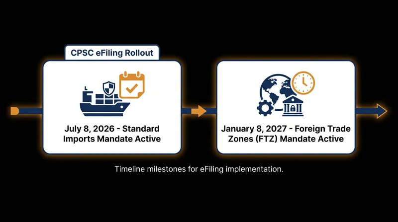 Products entering Foreign Trade Zones have an additional six-month grace period before enforcement begins.