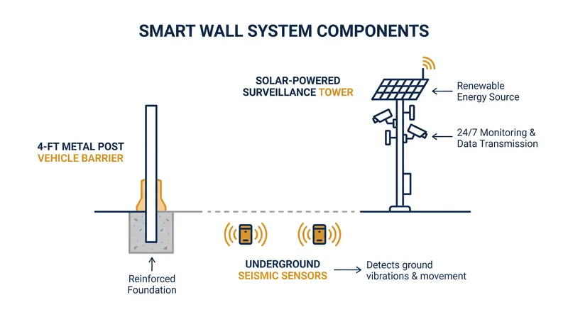 The 'Smart Wall' relies on a combination of low-profile physical barriers and advanced detection technology.