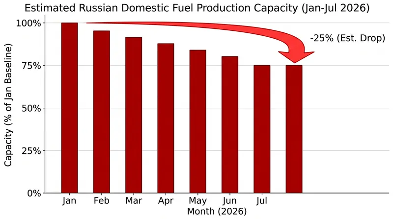 Repeated strikes have knocked roughly a quarter of Russia's domestic fuel refining capacity offline.