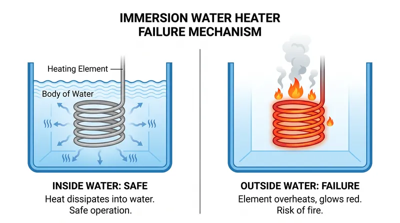 Without an automatic shutoff, the heating elements rapidly reach ignition temperatures when exposed to air.