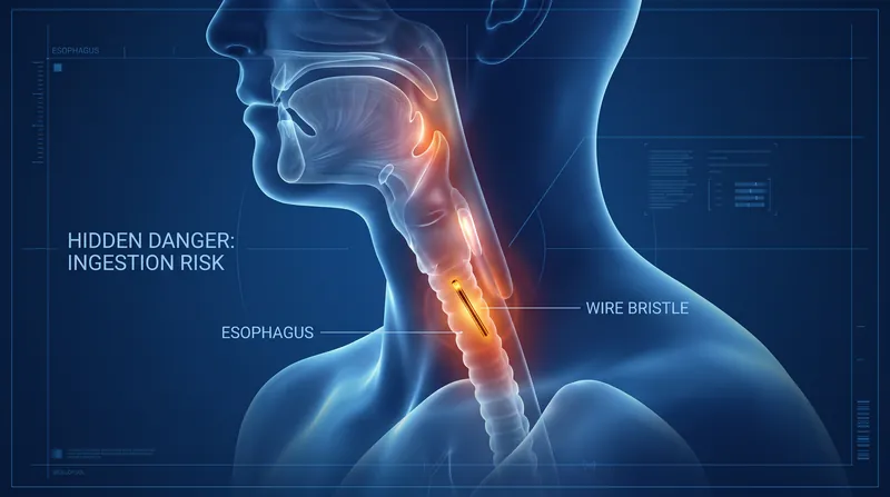 Swallowed bristles most commonly lodge in the upper aerodigestive tract, causing severe pain and requiring surgical removal.